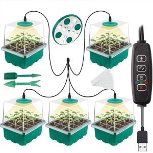 Tam Spektrum LED Fide Tepsisi Bitki Tohumu Başlangıç ​​Tepsileri ile Hafif Büyüyün Ev Sera Büyüyen Lamba Delikli 12 Hücre Hücre