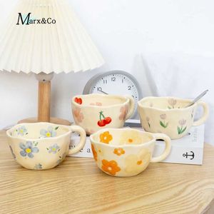 Bicchieri tazze in ceramica da caffè a forma di fiori fatti a forma di fiori irregolare tè coreano farina d'avera di farina cucina h240504