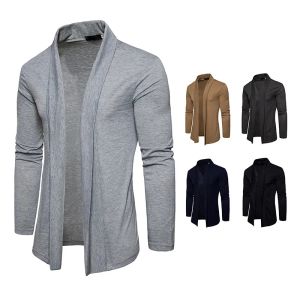 Sweaters LUCLESAM Autumn Men Casual Scarf Collar Long Sleeve Cardigan Male Solid Color Sweater Jacket blusa de frio masculino