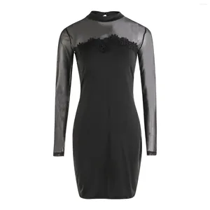 Casual Dresses Women S Sexy Long Sleeve Mesh See Through Bodycon Party Club Mini Dress Clubwear Elegant Evening Night