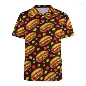 Polos Food Pizza Burger 3D Print Polo koszula dla mężczyzn śmieszne grafiki pączki krótkie rękawy T-shirt guziki duże koszule