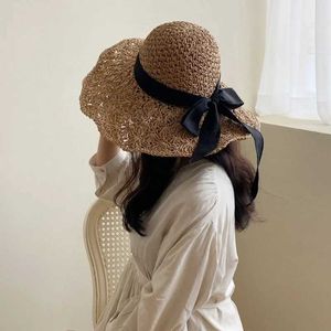 Breda randen hattar hink hattar bred stråhatt kvinnor panama hatt stor grim strandhatt hopfällbar semester sommarhatt 240424