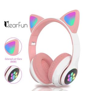 Flash Light Cute Cat Ears Wireless Headphones with Mic Can control LED Kid Girls Stereo Phone Music Bluetooth Headset Gamer Gift w9823760