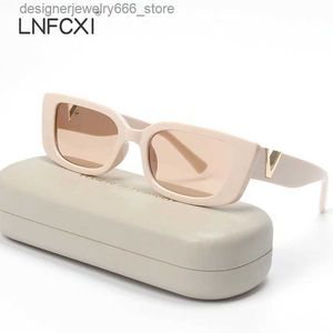 Óculos de sol Lnfcxi Retro Small Frame Gato Olhos de olho de sol para mulheres Óculos de sol em forma de V para homens Moda Gasses de soldados com dobradiças de metal Q240425