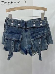 Kvinnors shorts last för kvinnor 2024 Summer Pocket Denim All-Match Löst bantning A-Line Pants High midja