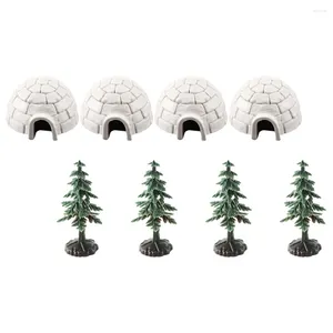 Decorações de jardim Igloo Modelo Decoração de casa Casa de gelo artesanato Figurinas Decorativas Conjunto Mini árvores de Natal Po Ornamento estátua de plástico