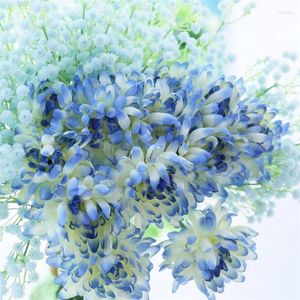 Flores decorativas simuladas Carra de caranguejo azul simulada Crisântemo Plantas Artificiais Matrimonia de Vidrai Decoração de Casamento em casa 1PCS