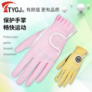 Handschuhe ttygj 2 Paar Golfhandschuhe für Frauen atmungsaktives PU -Ledergolf mit nicht Klimaanlagen Partikel Outdoor Sport Handkleidung Golfzubehör