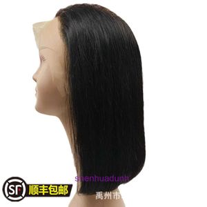 100% capelli umani parrucche in pizzo pieno coperchio per parrucca anteriore corta dritta bobo capelli13x4 nero naturale