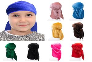 Barn durags unisex fast färg sammet andas lång svans bandana barn hatt turban durag cap headban huvudkläder hår tillbehör be6992883