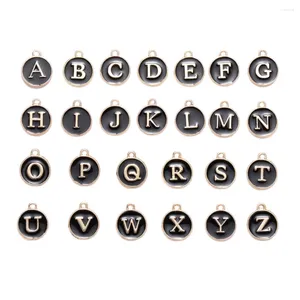 Charm Bilezikler 26 PCS Alfabe Harfleri A-Z Çift Taraflı Alaşım Emaye Kolye Sequins Düz Yuvarlak Takı Yapımı DIY El Sanatları-C