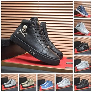 Philipp Shoes Sapatos de alto corte de cano alto designer de luxo artesanal de mais alta qualidade de couro de metal casual PLEIN PP PADRÃO DE ESPORTES BRILACIO