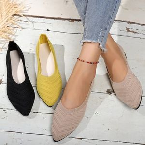 Pointed Toe Solid Womens Color Knitted Slip on Casual Breathable Ballet Flats Flat Shoes Women Loafers 240412 388e