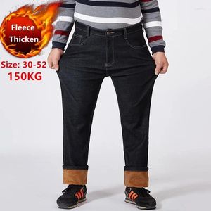 Men's Jeans Winter Men Warm Denim Plus Size 42 46 48 50 52 150KG Black Pants Elastic High Waisted Fleece Trousers Thicken Jean