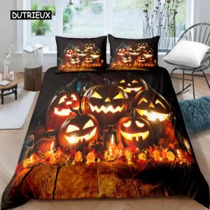 Sets Halloween Duvet Cover -Set Halloween Kürbis Ghost Festival Themenbettwäsche Set für Kid Boy Teen Microfaser Queen Size Quilt Cover