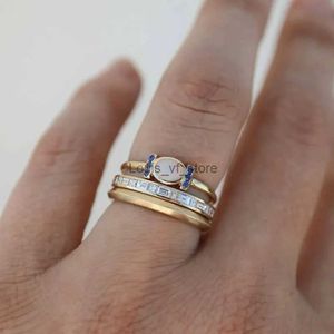Anelli di band 3pcs splendido White Oval Round Stone Engagement Gold Color Party Anniversary Wedding for Women H240425