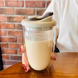 Tubllers 350 ml/450 ml podwójny szklany gospodarstwo domowe przezroczystą filiżankę kawy z pokrywką napoje mleczne kuchenne napoje H240425