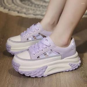 Casual Shoes Wedges Platform Sneakers Kvinnor Non Slip Vulcanize Fashion Sequins Lace-Up Girls Sport of Woman Flats