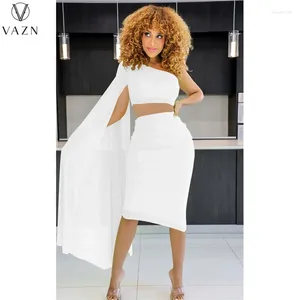 Work Dresses VAZN 2024 Luxury Designer Young Sexy Club Beach Solid Asymmetrical Full Sleeve Long Pencil Skirts Slim Women 2 Piece Set
