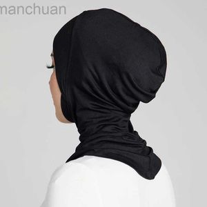 Hijabs Nya bomullsdröjor Turban Cap för kvinnor Muslimska underscarf Modal Hijab Inner Cap Stretchy Full Cover Shawl Cap Full Neck Coverage D240425