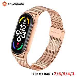 Acessórios Strap for Mi Band 5 6 7 8 Metal Milanese Bracelet na banda Mi 4 Band de aço inoxidável Mi Band 3 Strap para Xiaomi Miband 5 4 8