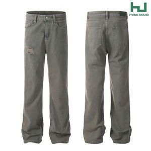 Basic Volkswagen Heavy Industries Cut and Washed Distressed Men's and Women's Jeans, Loose Straight Leg, Slightly Flared, Versatile Long Pants