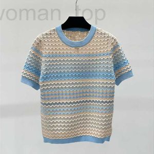 여자 티셔츠 디자이너 Gaoding 24 여름 새로운 작은 향기로운 바람파 줄무늬 그라디언트 컬러 패션 다목적, 나이 감소 니트 짧은 슬리브 여성 gdwk