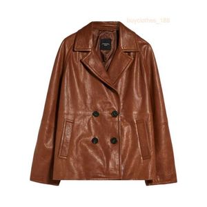Cappotti da design cappotti da donna cappotti di lusso maxmaras womens marrone morbido cuoio grande colletto corto in pelle corta