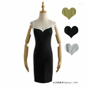 Casual Dresses Kendall Style Small Open V Neck Slim Fit mogen kontrastfärg -SHOULDER SPAGHETTI REPS Dress Stretch Bottoming