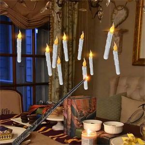 Velas flutuantes de fantasia com Wand Magic Wand Remote LED Bateria de chama Flickering Operado para o Halloween Natal 240417