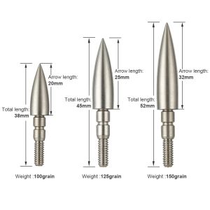 Darts Toparchery 100/125/150 Зерновые сорты стрел из нержавеющей стали, используемые для охоты на стрельбу из стрельбы из традиционного лука и составного лука