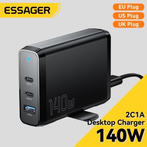 Chargers Essager140W GaN USB Charger Desktop Power Strip Type C PD QC Quick Charge 4.0 3.0 Fast Charging For iPhone 14 13 MacBook Laptop