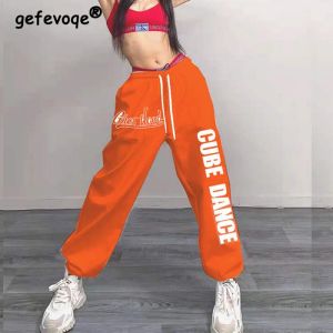 Capris Harajuku Hip Hop Style Y2K Elastic Waist Harem Pants Letter Print Print Cotton Roose Casual Women Korean Fashion Jazz Street Oun