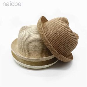 Cappelli cappelli carini cappelli per bambini con orecchie estate paglia mesh bambino cappello da ragazzo a snapback berretto da baseball bidoni beach sun hat d240425