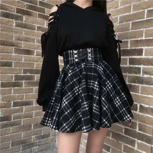 Women S Plaid Wool Blend High Waist A Line Skirt Autumn Inverno in inverno Corea BodyCon ShortCon Ruffle 240420