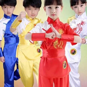 Sjgz sahne aşınma takım elbise kızlar erkek sahne performans kostümü set çocuklar Çince geleneksel wushu giyim çocuklar için dövüş sanatları üniforma kung fu d240425