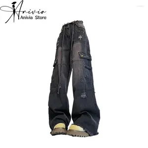 Jeans femminile black black gothic cargo largo pantaloni da cowboy stravaganti harajuku oversize pantaloni in denim anni '90 y2k anni 2000