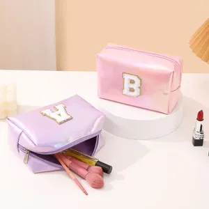 Cosmetic Bags Women Waterproof Clutch Bag Letter Embroidered Ladies Storage PU Fashion Makeup Pouch Travel Mini Wash Toiletry