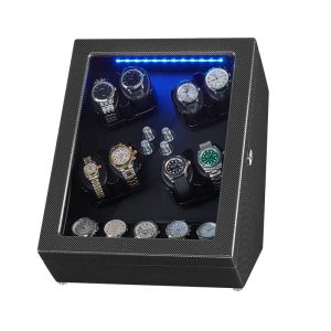 Fälle 8+5 Automatic Watch Winders Box Rotator Wending Carbon Faser Uhrenschrank Taktschatulle Organizer Display Aufbewahrungsboxen