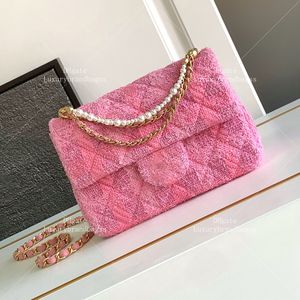 クロスボディバッグデザイナー女性パールストリングフラップバッグ19.5cm 10AミラーオリジナルラムシンチェーンバッグボックスC408