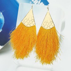 Dangle Ohrringe 1Pair Orange fanförmiger Quasten für Frauen Meerjungfrau Fischskala Gold plattiert Sommer Beachschmuck