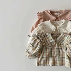 Camisas infantis 2024 Spring criança bebê meninas camisa roupas casuais colarinho grande lapela de lapela longa blusa para bebê h240429