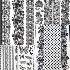 Tattoo Transfer 1PC Large Henna Tattoo Stickers For Wedding GBJ206 Black Ink Lace Henna Paste Women Party Brides Flower Temporary Tattoo 21x15CM 240427