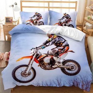 Conjunto de capa de edredão de motocicleta Conjunto de motocross Rid Racing Motorcycle Bike Bike Bike Gating Conjunto de veículos Extreme Sports Polyster Quilt Cover