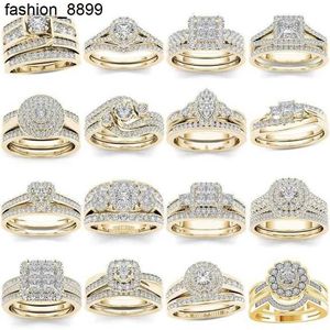 Anelli di nozze 2 pezzi set da sposa elegante anello di fidanzamento cristallino ad anello di lusso in oro di lusso rotondo zircone per le donne boho gioielli 2021342y