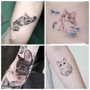 Dövme Transferi 4pc Sevimli Kedi Su Geçirmez Geçici Dövmeler Çıkarmalar Karikatür Karikatür Kadın için Sahte Dövme Seksi Vücut Sanat Tatuagem 240426