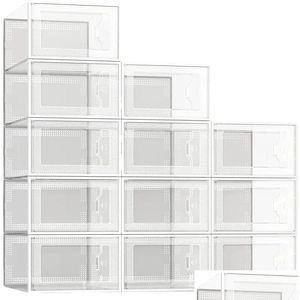 Storage Boxes Bins Shoe Clear Plastic Stackable Organizer For Closet Foldable Shoes Containers Holders 10 Pcs Drop Delivery Home Garde Otnfq