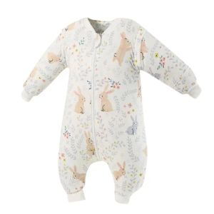 أكياس Happyflute Baby 100 ٪ Cotton 1pc حقيبة نوم طويلة الأكمام الشتوية الكرتونية مقسمة الساق القابلة للإزالة.