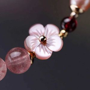 Beaded Elegant Pink Peach Blossom Armband Womens Fashion Imitation Pearl Crystal Bead Friendship Jewelry Accessories