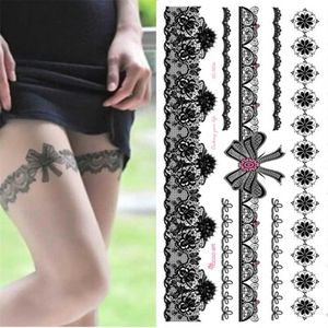 Tattoo Transfer Heißverkauf Temporärer wasserdichtes Tattoo Aufkleber für Frauen sexy schwarze Hochzeitsarmband Schmuck Spitze QC8503 240426